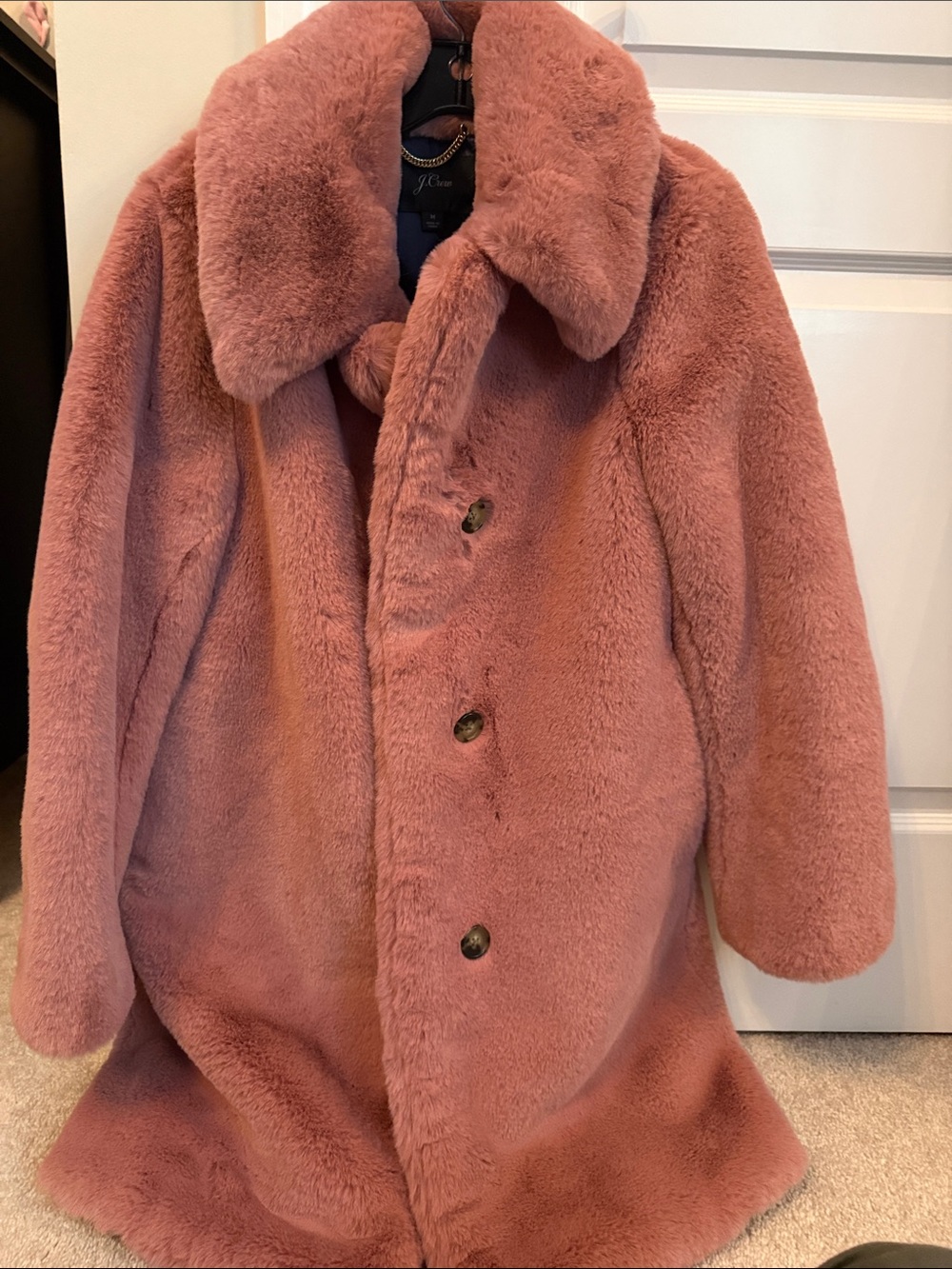 J. Crew Plush Faux Fur Pea Coat in Dusty Rose